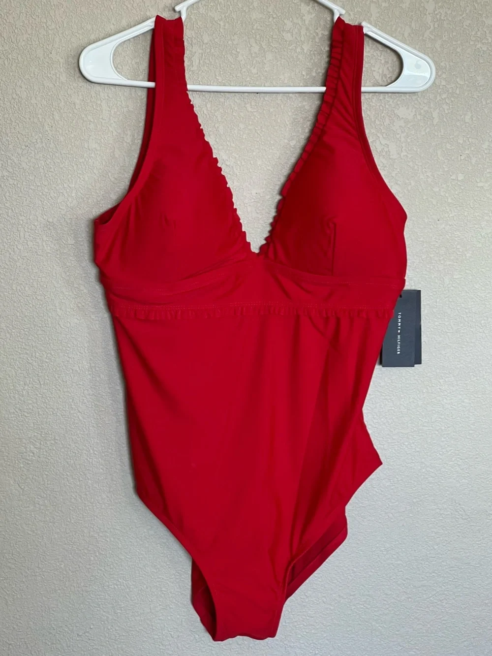 Tommy Hilfiger Red V-Neck One-Piece Swimsuit